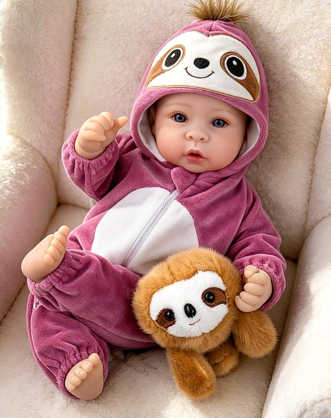 Aori 17 Inch Real Baby Dolls Realistic Lifelike Baby Doll with Soft Body & Sloth Outfits, for Girls 3+ Role Play, Adoption Day, Photography Prop, Collectible