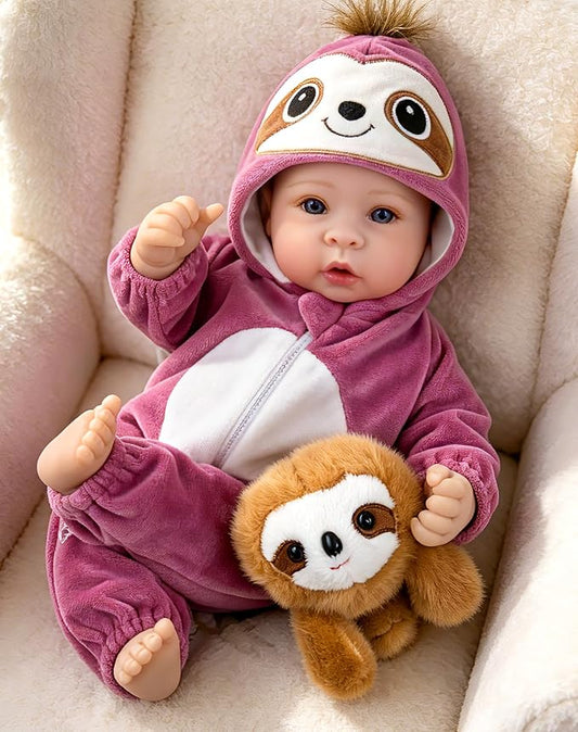Aori 17 Inch Real Baby Dolls Realistic Lifelike Baby Doll with Soft Body & Sloth Outfits, for Girls 3+ Role Play, Adoption Day, Photography Prop, Collectible