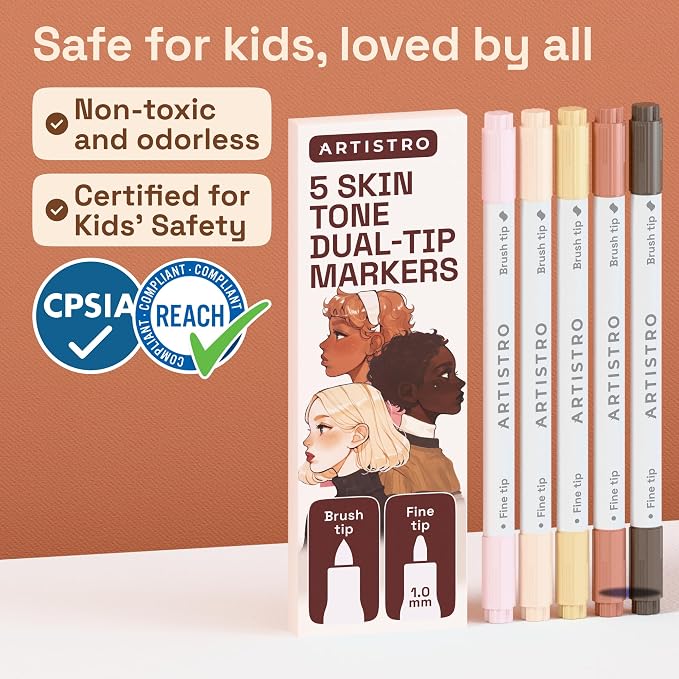 ARTISTRO 5 Skin Tones Acrylic Paint Markers - Paint Pens for Drawing - For Fabric, Rock, Glass, Wood, Molds - Arts & Crafts Gift for Adults, Teens, Kids, Classroom Must Haves & School Supplies