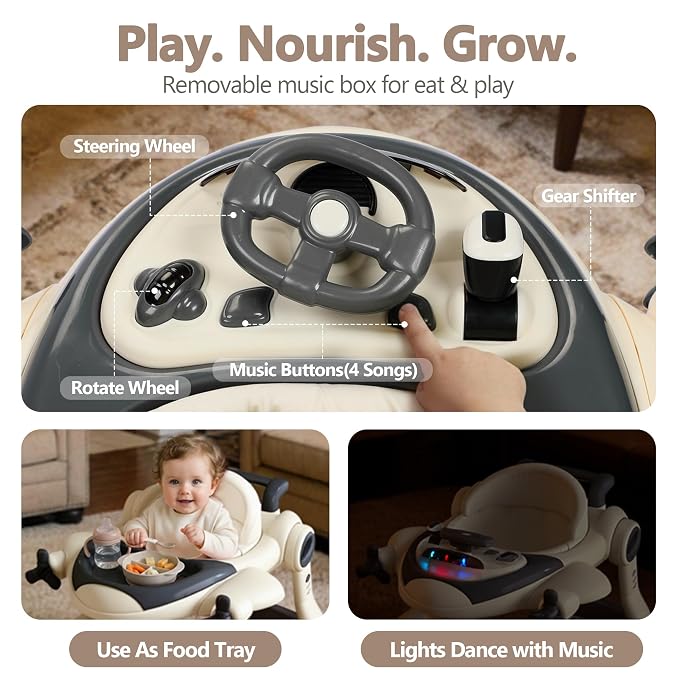 Kinder King 8-in-1 Baby Walker with Music & Lights, 3 Level Adjustable Height, Foldable Toddler Walker with Speed Adjustable Wheels, Easy to Clean, Baby Walkers for Boys & Girls 6-18 Months