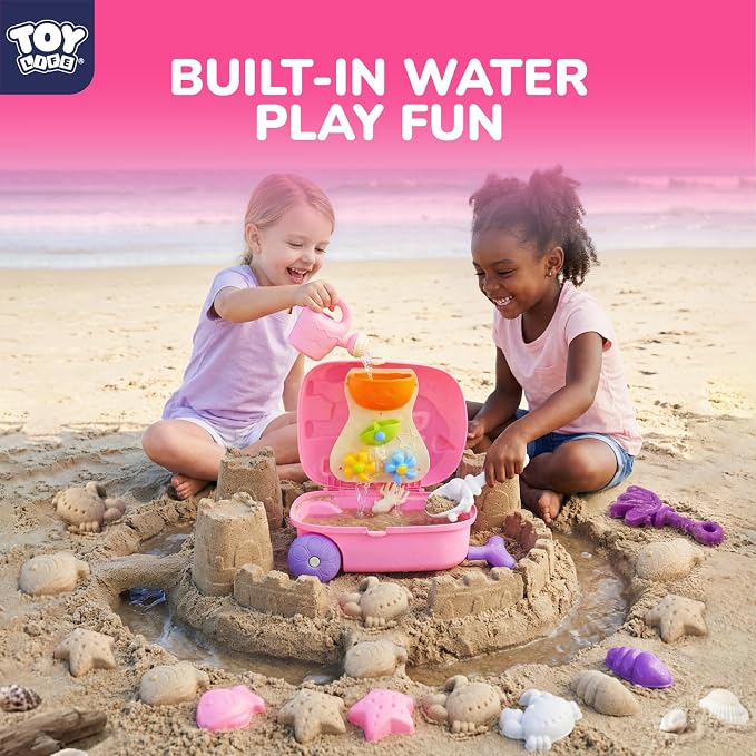 TOY Life Unicorn Suitcase Travel Sand Toy for Kids Beach Toy with Luggage with Wheels, Water Gear STEM Play Water Table, Shovels, Can, Sand Molds, Sandbox Beach Summer Toys for Toddlers Ages 3-8