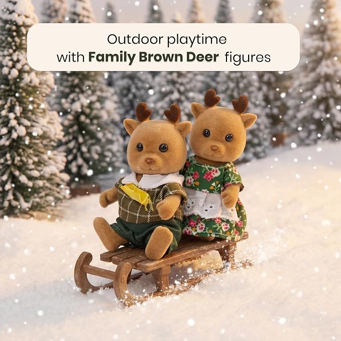 Family Brown Deer Figures — Set of 2 Collectible Flocked Mini Dolls with Removable Clothes, Dollhouse Pretend Play Set for Kids Ages 3+