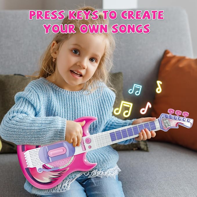 Contixo TG4 Musical Guitar and Microphone Set for Kids, Purple Electric Guitar Toys Starter Kit with Adjustable Height Microphone Stand, Karaoke Toy for Girls, Boys, Toddlers Christmas Birthday Gift