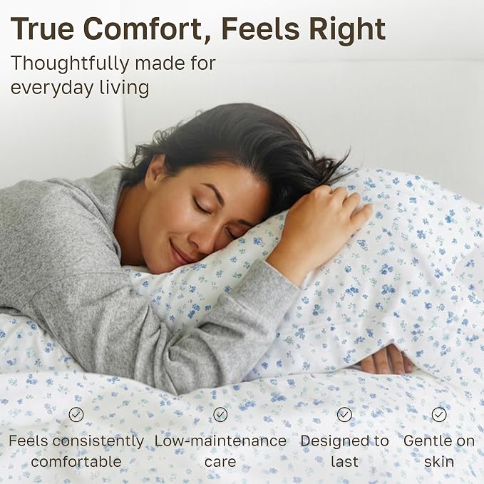 California Design Den Soft Twin XL 100% Cotton Sheet Sets, 400 Thread Count Good Housekeeping Award Winner, Smooth Sateen Finish, Cozy and Durable Twin XL Bedding Set - Floral White/Blue