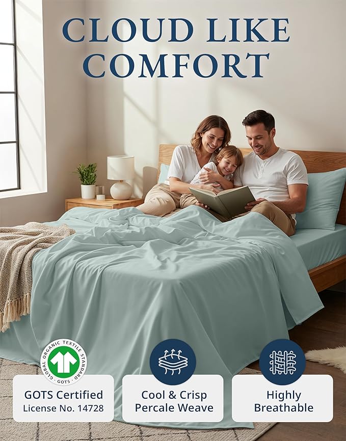 LANE LINEN Twin Bed Sheet Set 100% Organic Cotton Percale 3pc - French Blue | GOTS Certified Organic Cotton Percale Twin Sheet Set - For Hot Sleepers, All-Season Comfort, For Dorm & Guest Rooms