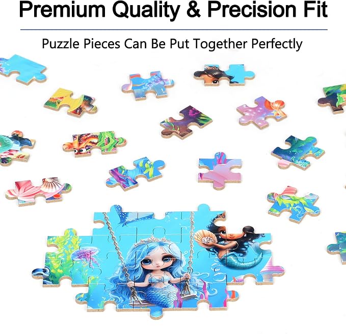 MZZOTOY Mermaid Princess Puzzles for Kids Ages 4-8, 100 Pieces Jigsaw Puzzles for Kids Ages 3-5 Puzzle for Girls and Boys Learning Educational Puzzles Toys in a Metal Box