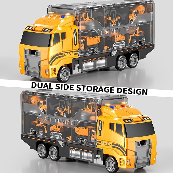 3-5 Year Old Boys Construction Truck Toy Set,6 Die-Cast Mini Toy Cars with Play Mat, Light & Sound Features, Easy Storage,Indoor & Outdoor Play Toys, Birthday Gifts for Boys Girls Kids Ages 3‑8