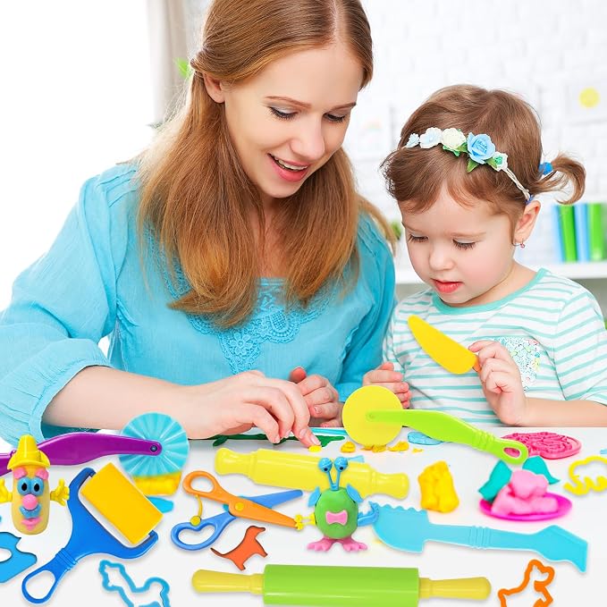 LCY WEDSHI Dough Tool Set, 47 Pcs Dough Tools Sets for Kids Ages 4-8, Dough Accessories Includes Animal Molds, Cutters Roller, Rolling Pins, Safety Scissors, Plastic Knife