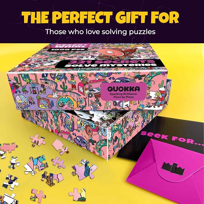 QUOKKA 1000 Piece Jigsaw Puzzle for Adults – Set of 3 Puzzles for Adults 1000 Pieces Premium Box Packaging - Desert Whirl, Galactic Tails, Hotel Wildeluxe - Fun Challenges - Stunning Scenic Animal