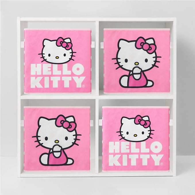 Hello Kitty Set of 2 Storage Cubes with Handles, Durable Foldable Fabric Organizer Bins for Bedroom, Closet, Nursery & Dorm, 10x10x10 Inch Cube Storage Baskets for Toys, Clothes & Shelves