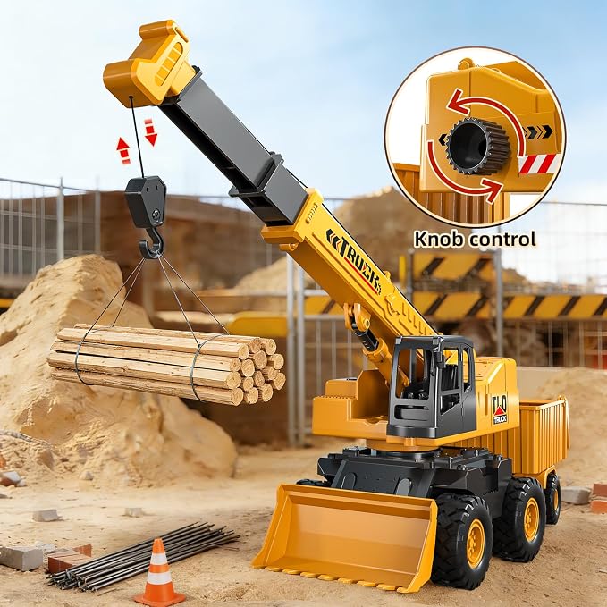 KukuFun 3-in-1 Truck Toys for Boys 3-5 Year Old, Construction Sandbox Toy with Dump Crane Bulldozer，Indoor/Outdoor Sand Toys for Kids Toddlers Girls Age 3-8，Birthday Gifts