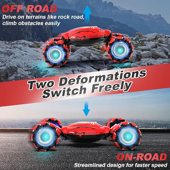 Fosgoit RC Car Toys for Boys Girls 6-12, Birthday Xmas Gifts for 6 7 8 9 10 11 12 Years Old, Gesture Sensing RC Stunt Car with Lights Music 2.4GHz 4WD Hand Remote Control 360° Rotate All-Round Drift