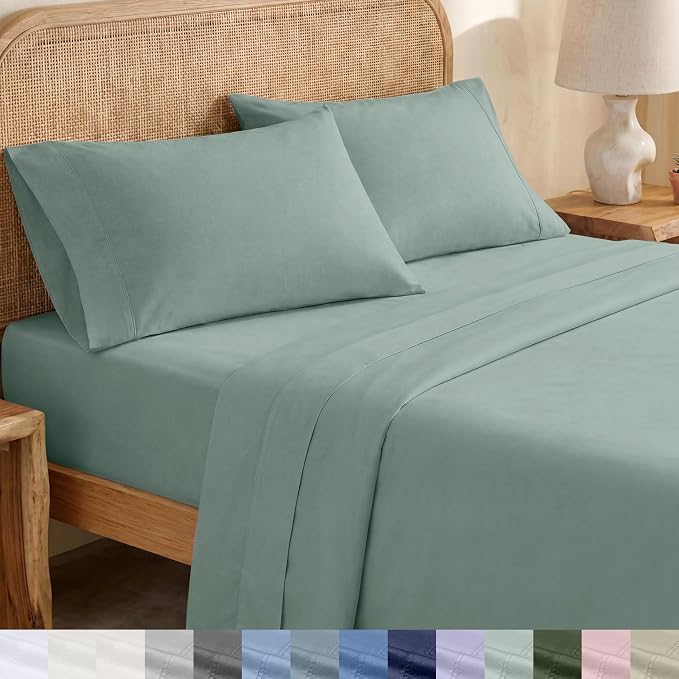 California Design Den Twin XL Bed Sheets Set - Soft 100% Organic Cotton, Cool Percale Sheets, Deep Pockets with Anti-Skid Elastic, Breathable and Durable Bedding Set for Dorm Room - Sage Green