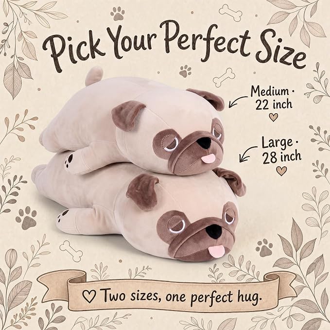gnomantic Pug Weighted Stuffed Animals - 21 Inch 3.5 Pounds Weighted Plushies Pug - Big Bulldog Plush Stuffed Animals Pillow - Cute Plush Toys Gifts for Kids & Adults