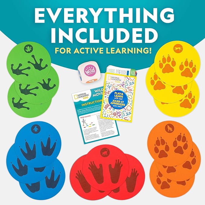 National Geographic Kids Wild Movers Animal Activity Game – Active Play & Animal Movement Game for Kids Ages 3+, Preschool Early Learning Activity with Dice, Landing Pads & Play & Learn Cards
