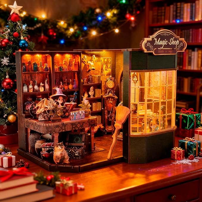 Magic Shop Book Nook Kit - DIY Miniature House Dollhouse Kit for Adult and Teens, Tiny House Bookshelf Decor 3D Wooden Puzzle with LED Lighting, Gifts for Family, Friends (Magic Shop)