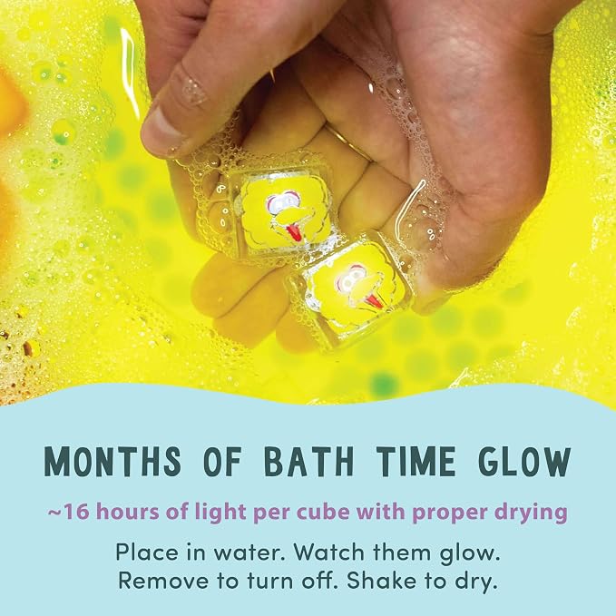 Glo Pals Water-Activated Light-Up Sensory Bath Toy Cubes for Bathtime and Sensory Play, Vibrant Light-Up Colored Cubes for Kids and Toddlers, Glows Pink, Yellow, and Blue, Pack of 12