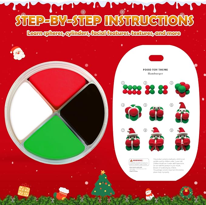 CyaJm Air Dry Clay Christmas Kit - 12 Festive Themed Individual Clay Packs, Non-Toxic Ultra-Light Air Drying Modeling Clay with Tools & Guide, DIY Holiday Craft Gift for Kids Boys Girls Ages 3+