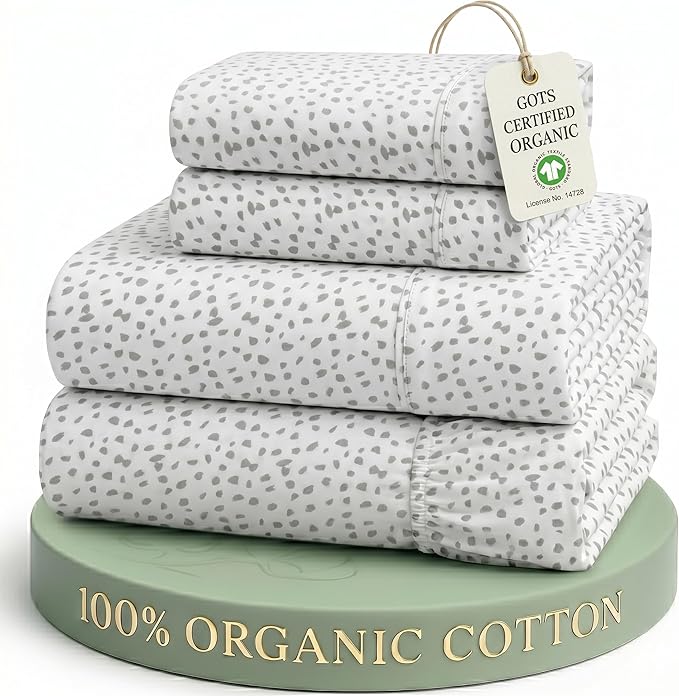 LANE LINEN Queen Size Bed Sheets 100% Organic Cotton 4pc Soft - Haze Grey | Queen Sheet Set, 100% Organic Cotton Percale - Crisp Hotel-Style Feel, Soft From The First Wash, Crisp Cool Percale Weave