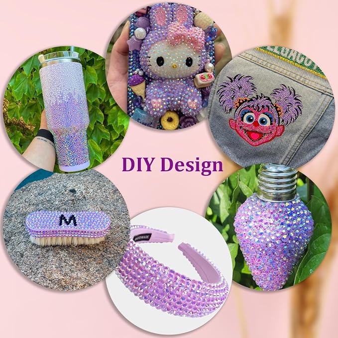 25000Pcs Resin Rhinestones for Crafting, Lavender Purple AB 2-6mm Mixed Sizes Non Hotfix Flatback Gems with 1Pcs Glue, Bedazzling Crystal for DIY Craft Clothing Mugs Tumblers Shoes Decor Nail Art