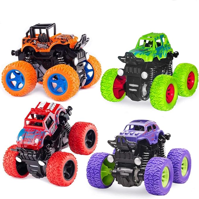 Monster Truck Toys - Friction Powered Toy Cars Push and Go Trucks Toy for Toddlers Kids Age 2-4 3-5 4-7 Best Christmas Birthday Party Children's Day Gift for Boys Girls 2 3 4 5 6 7 Year Old 4-Pack