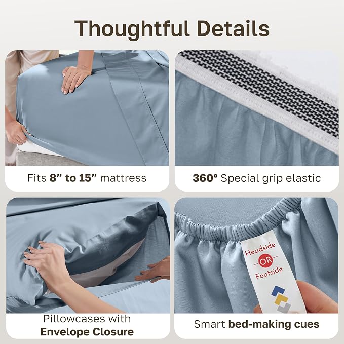 California Design Den Pack of 2 Queen Bedsheet Sets - 100% Organic Cotton, Crisp, Breathable and Lightweight Percale, Deep Pocket Sheet & Pillowcase Sets - Blue Hydrangea