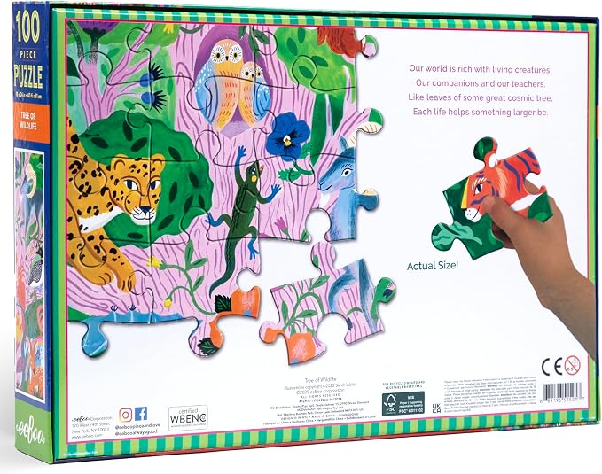 eeBoo 100 Piece Puzzle for Kids - Tree of Wildlife Children's Puzzle Nature Themed, Large Pieces for Small Hands to Develop Motor Skills