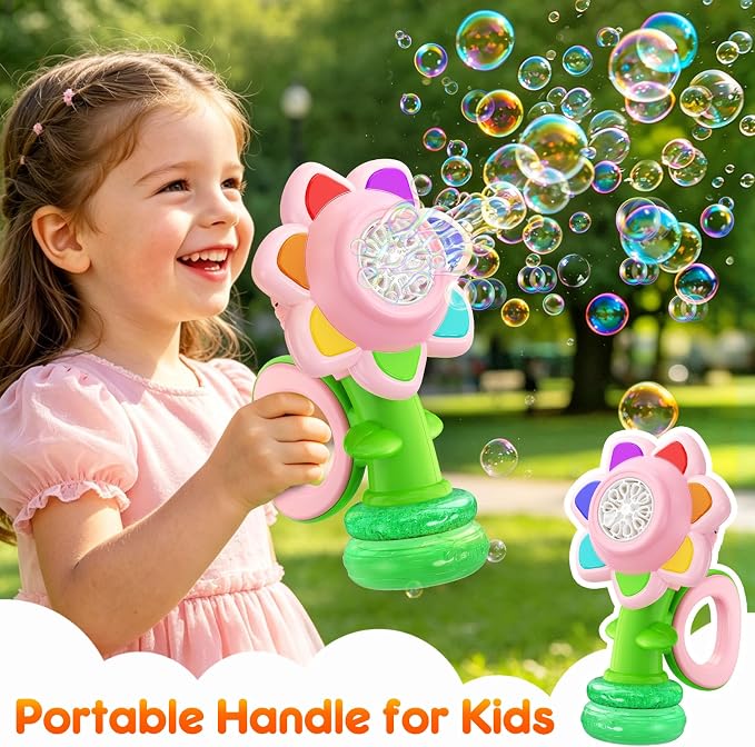 Yunaking Bubble Machine Wands Kids Toys: USB-C Rechargeable Bubbles Gun Maker Outdoor Toys LED Light Easter Basket Stuffers Birthday Valentines Gift for 3 4 5 6 7 8 Girl Toddlers Kids Party Wedding