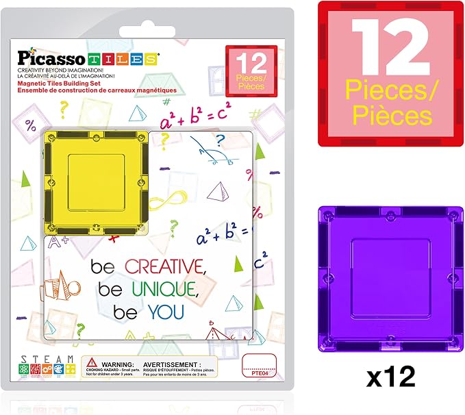 PicassoTiles Magnetic Building Block Magnet Tile Construction Kit for Kids Educational STEM Learning Playboard Pretend Play Toy Stacking Shapes Brain Development Preschool Toddler Activity Set PTE04