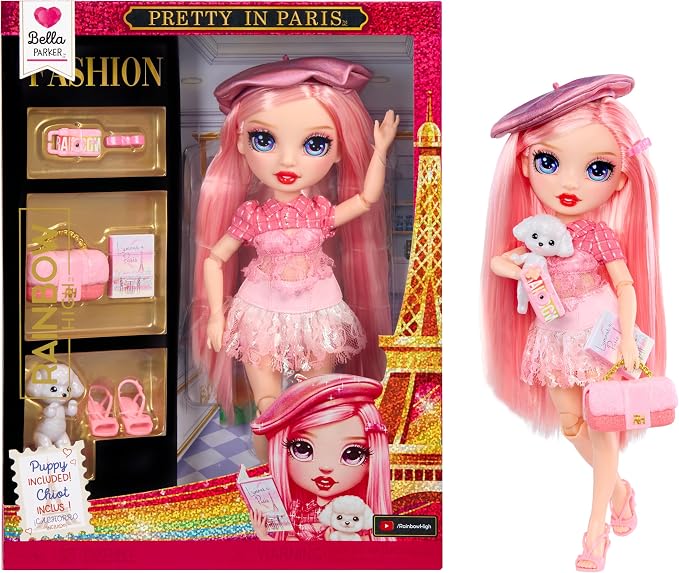 Rainbow High Pretty in Paris Fashion - Bella Parker (Pink), Rainbow 11" Fashion Doll with Outfit, Stylish Handbag, Girls Toy Gift for Kids Ages 4-12 Years