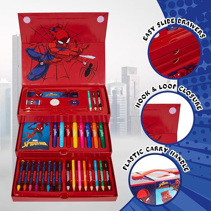 Marvel Spiderman Art Supplies for Kids, Arts and Crafts Set, Coloring Pens Coloring Pencils Crayons Travel Art Case, Gifts for Kids (Red)