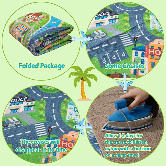 Car Rug Play Mat for Kids Toy Cars, Road Traffic Playmat for Kid Bedroom, Non-Slip Machine Washable Town City Race Track Carpet for Learn and Have Fun 7'x9'/ 84"x108"