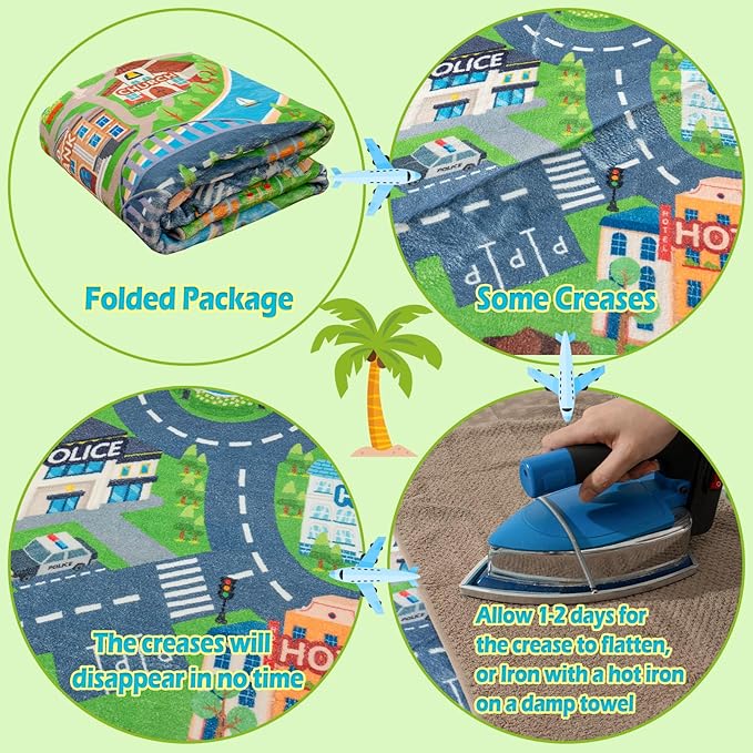 Car Rug Play Mat for Kids Toy Cars, Road Traffic Playmat for Kid Bedroom, Non-Slip Machine Washable Town City Race Track Carpet for Learn and Have Fun 8'x10'/ 96"x120"