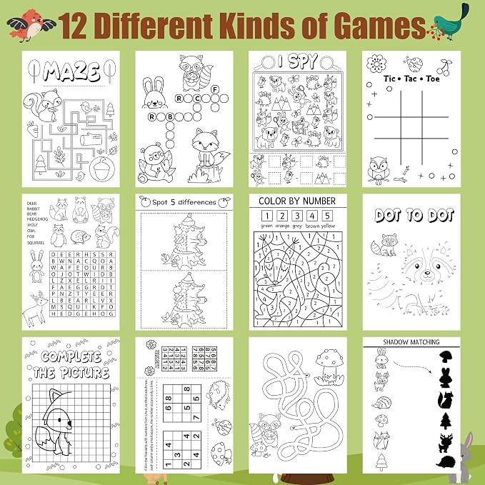 Dvbonike 24Pcs Woodland Animals Activity Books for Kids Forest Creatures Mini Fun Games Coloring Book in Bulk Wild Party Favors Goodie Bags Stuffers for Birthday Classroom School Rewards Supplies