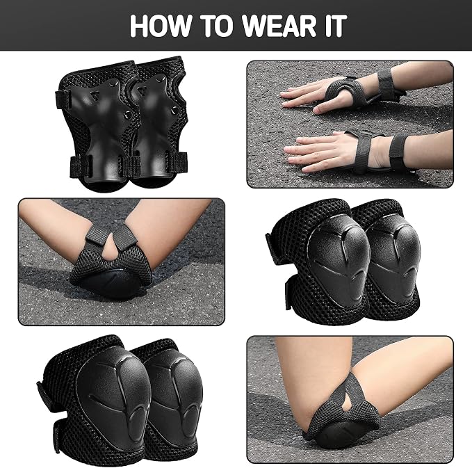 Wemfg Kids Protective Gear Set Knee Pads for Kids 3-14 Years Toddler Knee and Elbow Pads with Wrist Guards 3 in 1 for Skating Cycling Bike Rollerblading Scooter
