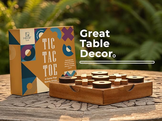 BSIRI Wooden Tic Tac Toe Game Coffee Tabletop XO Blocks Ideal for Family Living Room Games Night for Adults for Desk Decor and Unique Wood Gifts for All Occasions 5.5 Inch