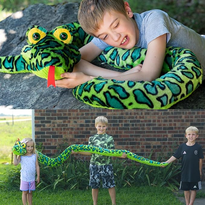 MaoGoLan 98 Inch Giant Snake Stuffed Animal Long Snake Plush, Green Boa Constrictor Plush Toy for Kids, Teens, Cuddly Body Pillow for Adults Mothers Day Halloween Prank Props