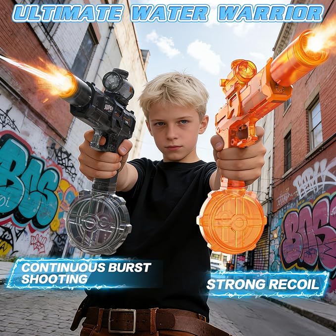 Handwell 2 Packs Electric Water Gun for Adults Kids, Automatic Squirt Gun with LED Light, Large Capacity Water Blaster 23-33 FT Long Range, Outside Water Toys, Summer Beach Swimming Pool Party Toy
