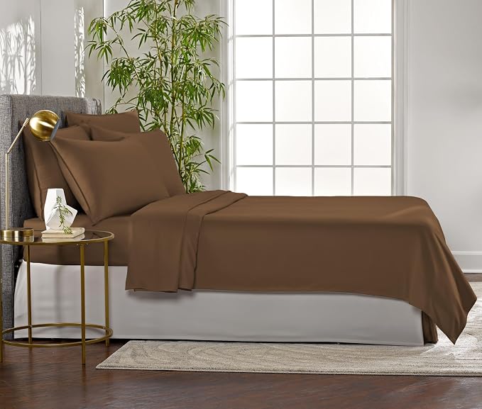 Pure Bamboo Full Sheets, Genuine 100% Organic Viscose Derived from Bamboo Bed Sheet Set, Luxuriously Soft & Cooling, Double Stitching, 2 Year Quality Promise (Full, Coconut Husk)