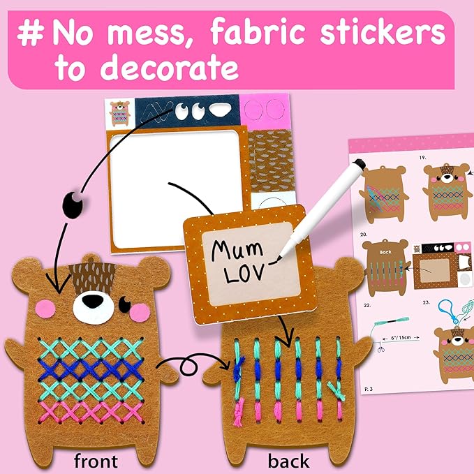 EZCRA Beginner Needlepoint Cross Stitch Kit for Kids Ages 5-8 - Easy Embroidery Starter Set with Jumbo Plastic Needles, Pre-Printed Patterns, Instructions - DIY Arts & Crafts for Girls & Boys