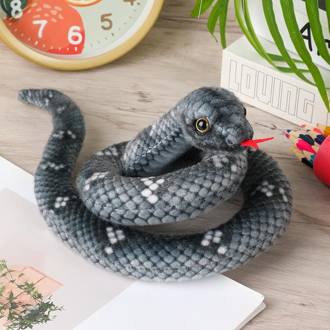 Snake Plush, Stuffed Snake Animal, 27 in Small Toy Snakes for Kids, Giant Stuffed Animals, Lifelike Plush Snake for Birthday Present Party Prank Prop (Black)
