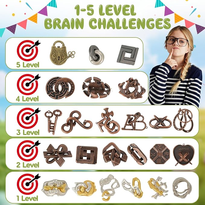 Mytothfy 24 Pcs Brain Teaser Puzzles for Adults Teens - Metal Puzzles 3D Puzzle Game Toys for Adults Teens - Unlock Interlocking Puzzle Adult IQ Education Smart Toys