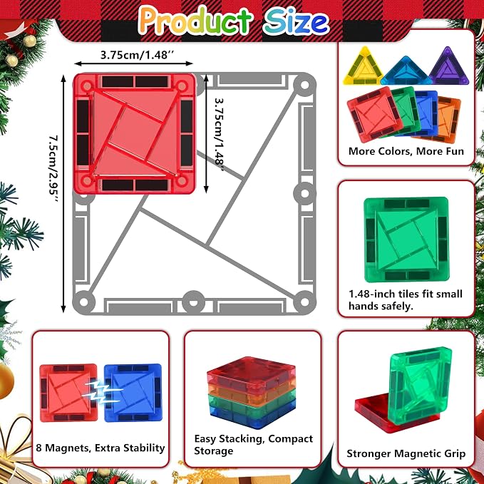 42pcs Magnetic Tiles for Kids, Mini Building Blocks Travel Set, STEM Learning Construction Toys for Toddlers 3+, Indoor Activities for Boys & Girls, Birthday Gift, Easter Basket Stuffer