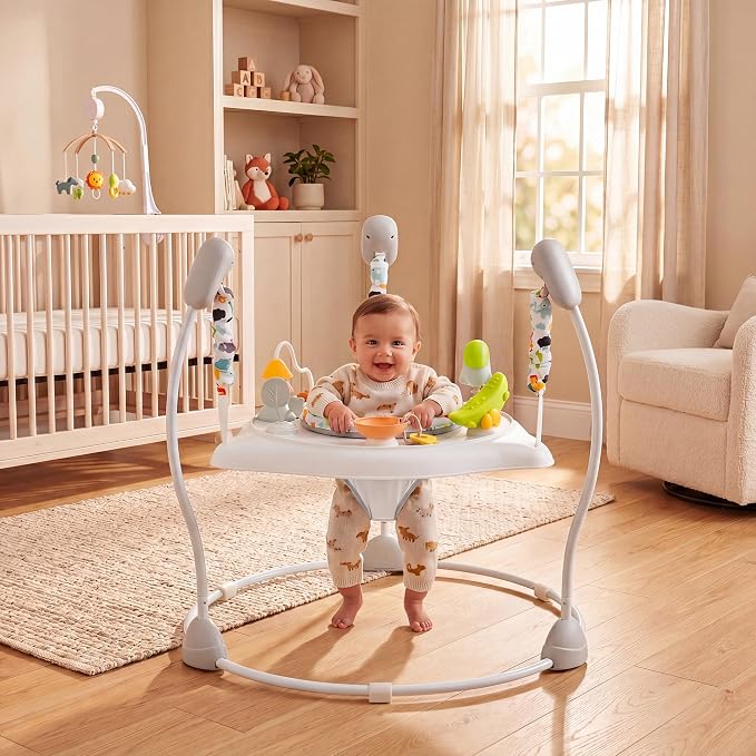 HONEY JOY Baby Bouncer Activity Center, Infant Jumper and Table w/ 360° Rotary Seat, 3 Adjustable Heights, Music, Sounds & Developmental Toys, Activity Center for Babies (White)