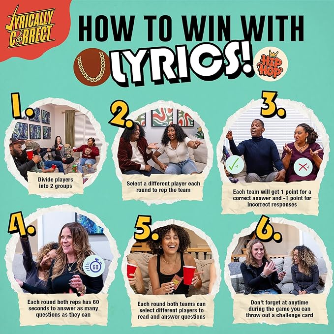 Lyrically Correct 90s & 2000s Hip-Hop & R&B Music Trivia Card Game for Adults & Families – Do You Know The Lyrics? Party Game for Game Night, Cookouts & Family Gatherings