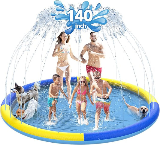 CACSPS 140" Non-Slip Splash Pad for Kids and Dog, Thicken Sprinkler Pool Summer Outdoor Water Toys, Extra Large Backyard Wading Pool for Children Boys & Girls or Pet Dog (Blue&Yellow)