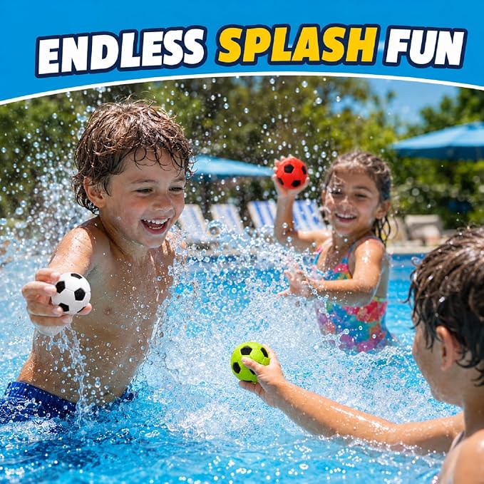 JICUICUI Reusable Pool Balls 4 Pack, Reusable Soccer Water Balls, Summer Beach and Water Toys, Pool Toys for Kids Ages 4-8, 8-12 and Adults Boys and Girls