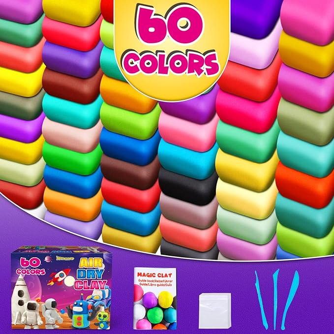 YOPINSAND Air Dry Clay 60 Colors, Modeling Clay for Kids, DIY Molding Magic Clay, Gift for Kids Boys Girls