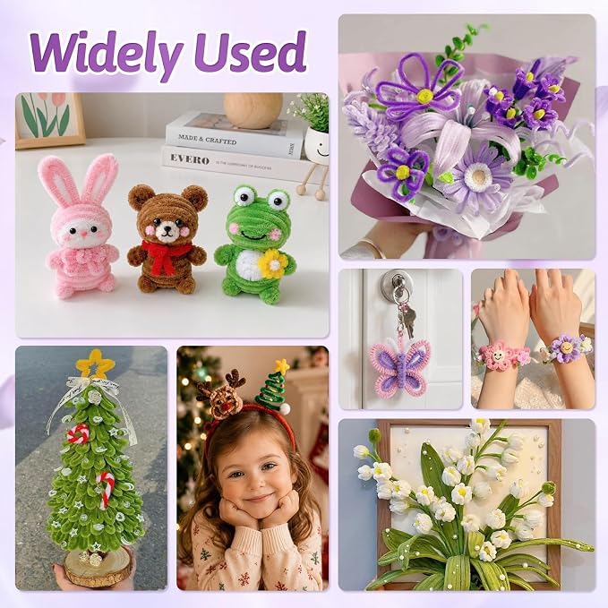 OneAmg 800PCS Pipe Cleaners Craft Kit with 14 Colors，DIY Flowers Making Set | Chenille Stems for DIY Flower Making Kit with Instructions,Floral Wires,Stamen& Ribbon,Art and Craft Supplies