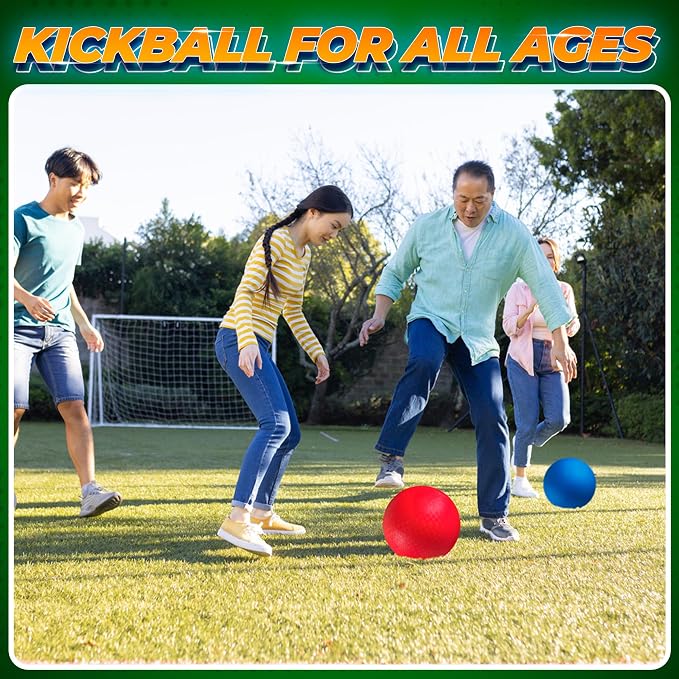 Red & Blue Kickball Set - (8.5 Inch) with Pump for Toddlers Kids & Adults - Gym Sports Toys - Fun Playground Balls for Kids Dodgeball, Four Square, PE, Games, Recess and More